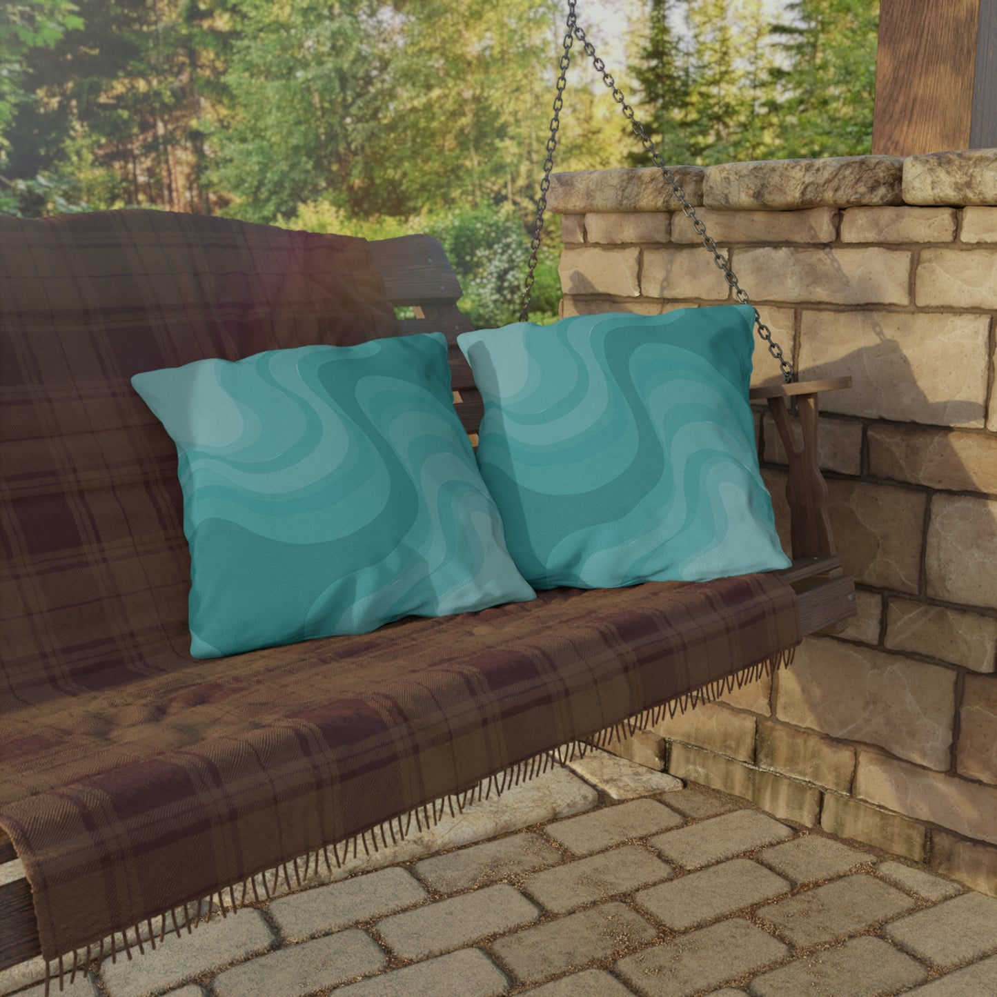 Tif Green Wavey 20" x 20" Outdoor Pillow