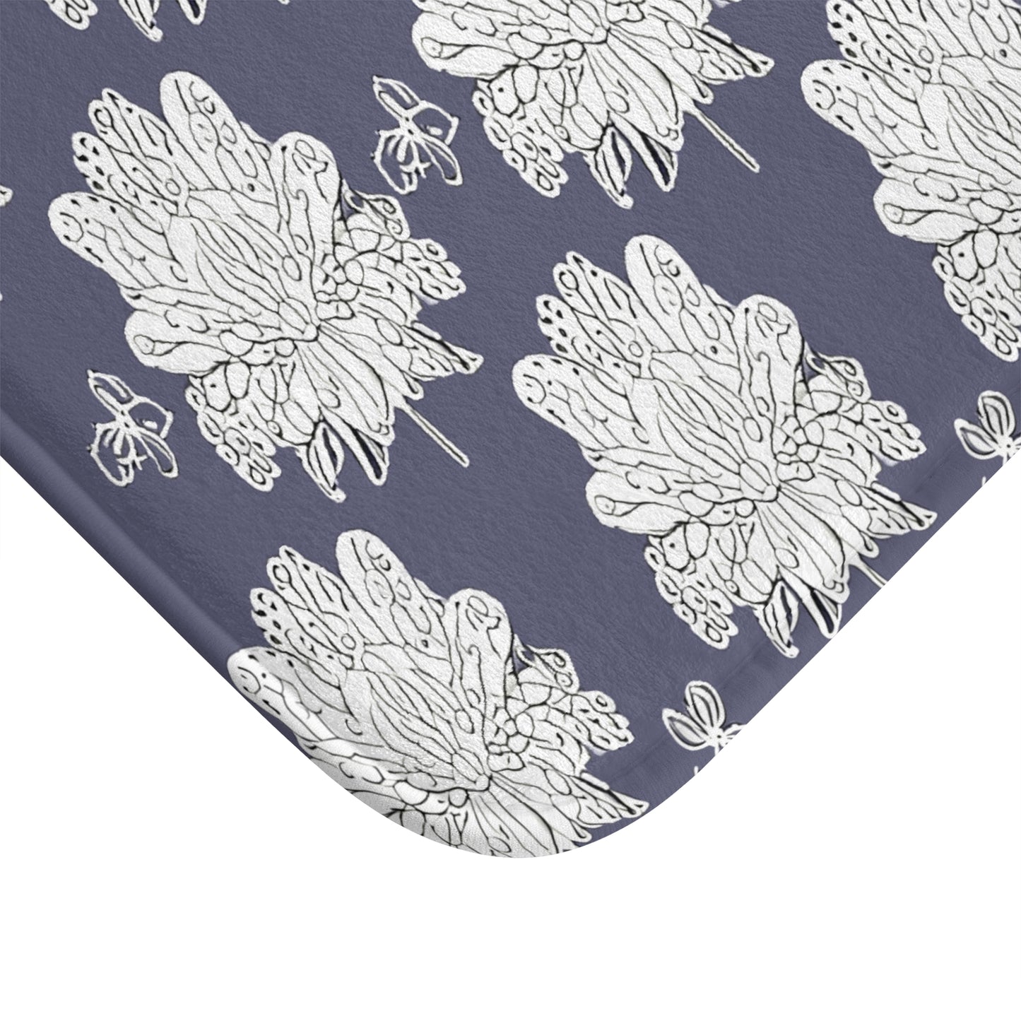 White Floral Butterflies 24" x 17" Bath Mat