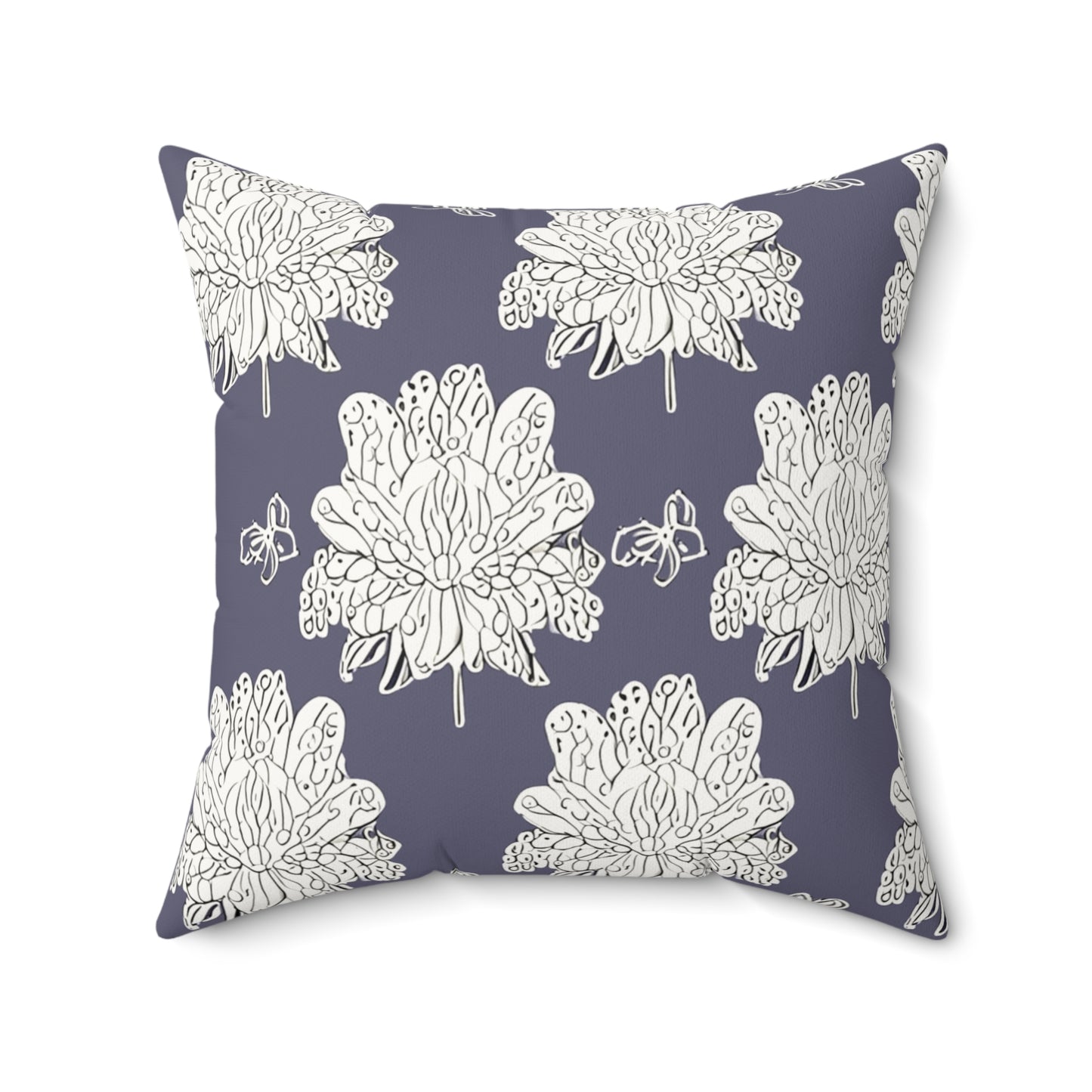 White Floral Butterflies 20" x 20" Faux Suede Square Pillow