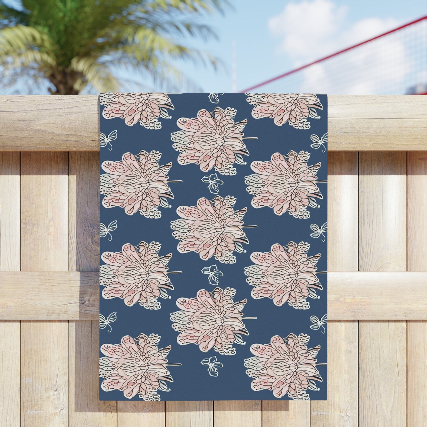 Rose White Floral Butterflies Beach Towel, 24" x 44"
