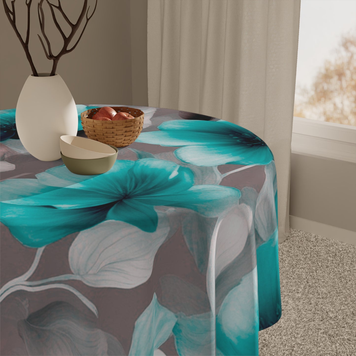 Tif Green Gray Floral Bunch Tablecloth, 55" x 55"