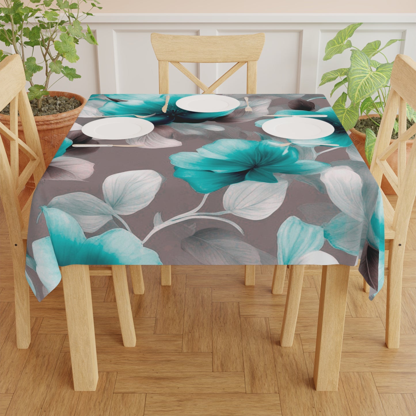 Tif Green Gray Floral Bunch Tablecloth, 55" x 55"