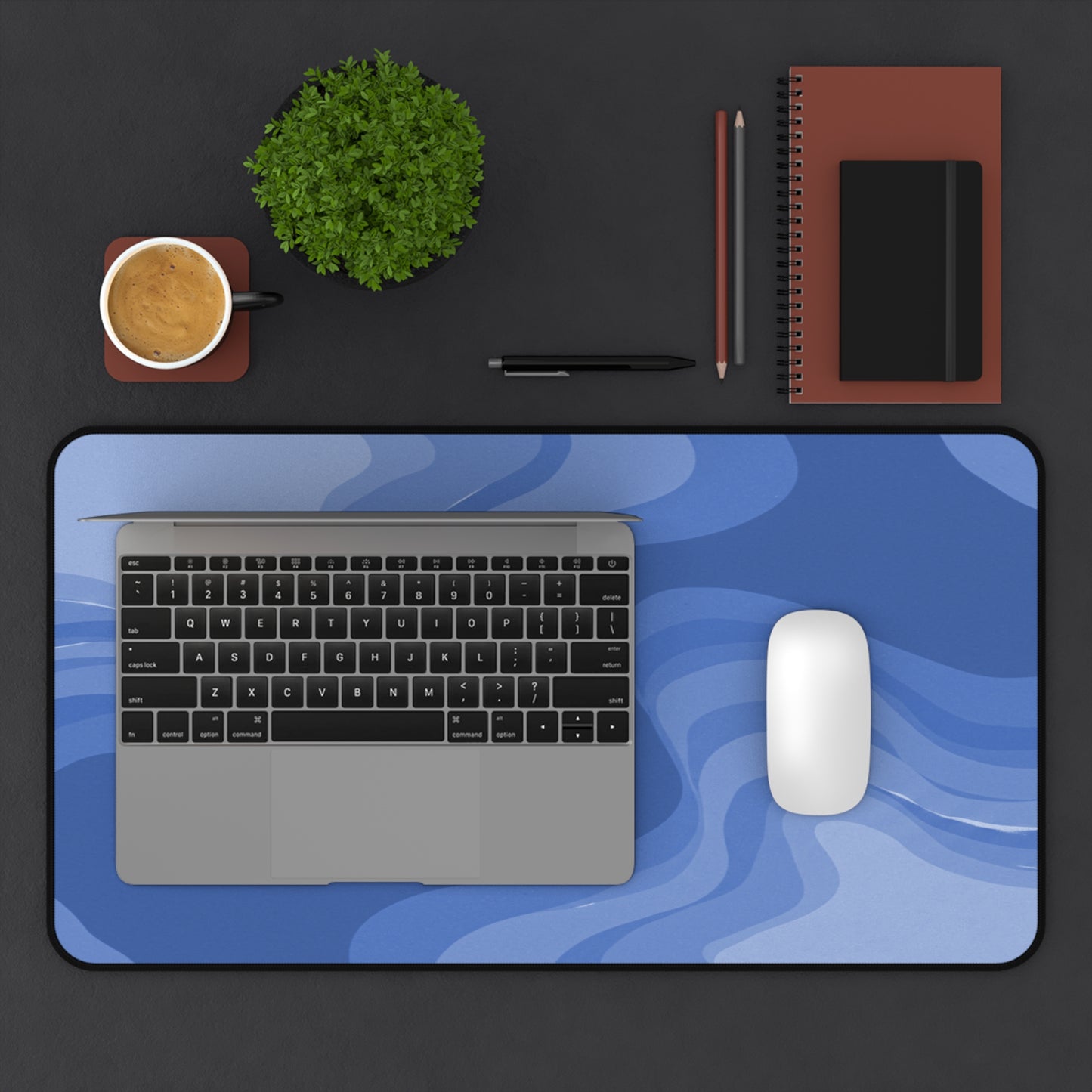 Deep Blue Wavey 12" x 22" Desk Mat
