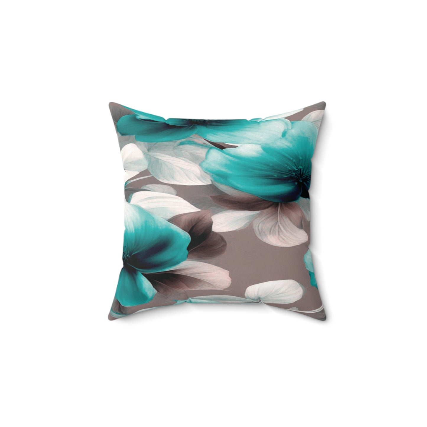 Tif Green Gray Floral Bunch Faux Suede Square Pillow, 14" x 14"