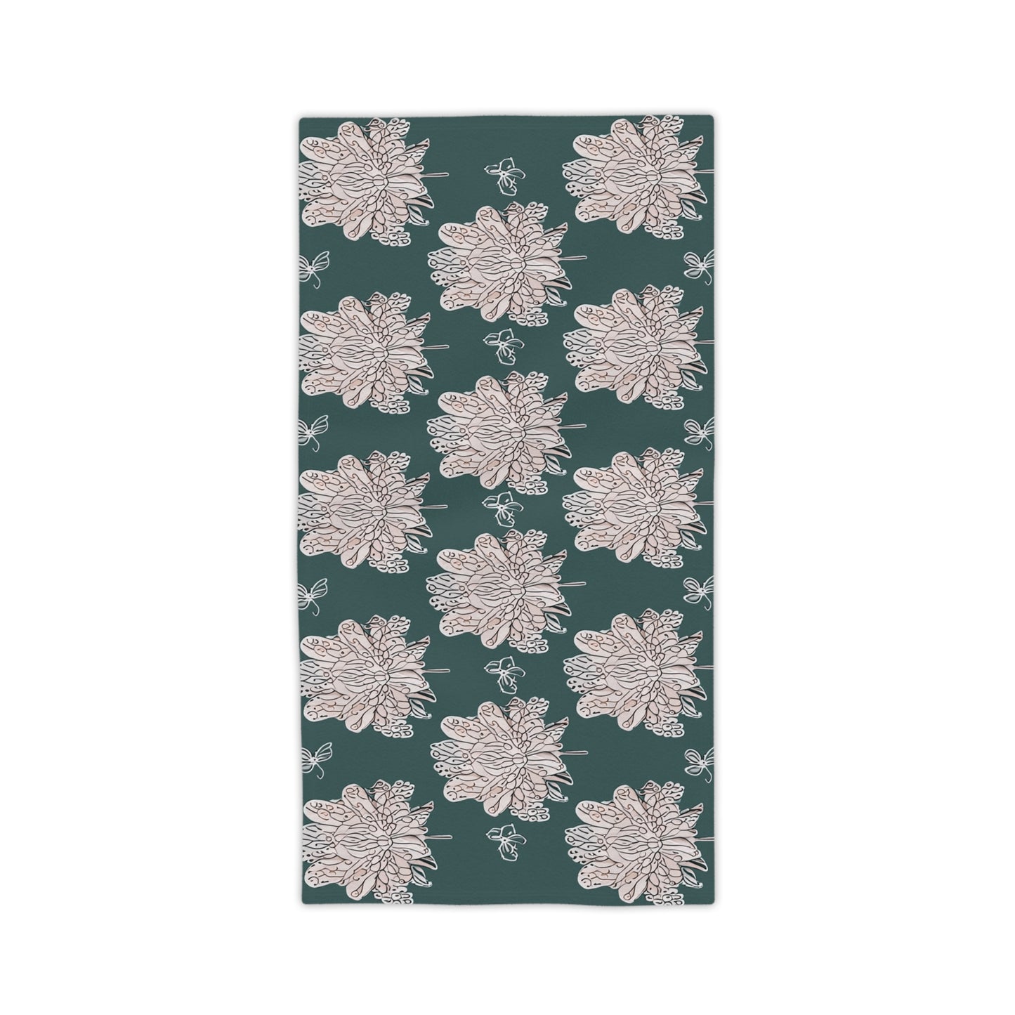 Soft White Floral Butterflies Beach Towel, 24" x 44"