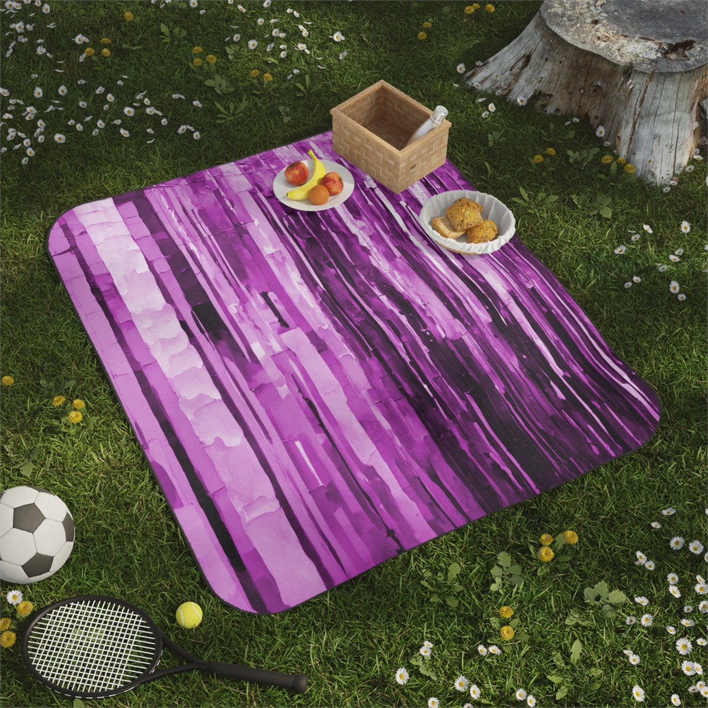 Striped Powder Lavender 61" × 51" Picnic Blanket