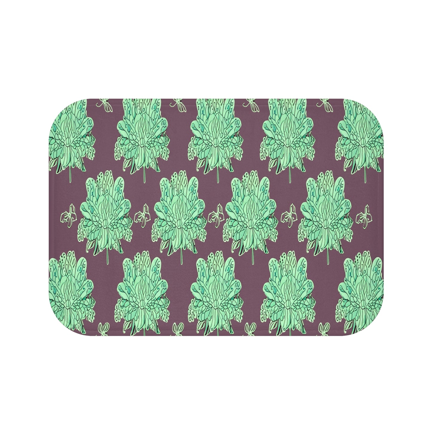 Mint Green Floral Butterflies 24" x 17" Bath Mat