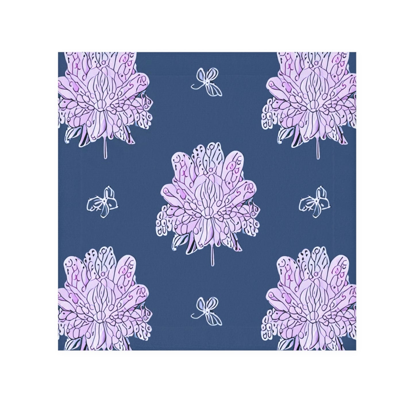 Purple White Floral Butterflies Face Towel, 13" x 13"