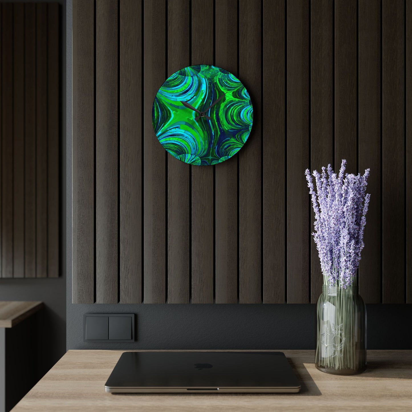 Uzi Spiral Blue Green Acrylic Wall Clock, Round or Square, 10.75" x 10.75"