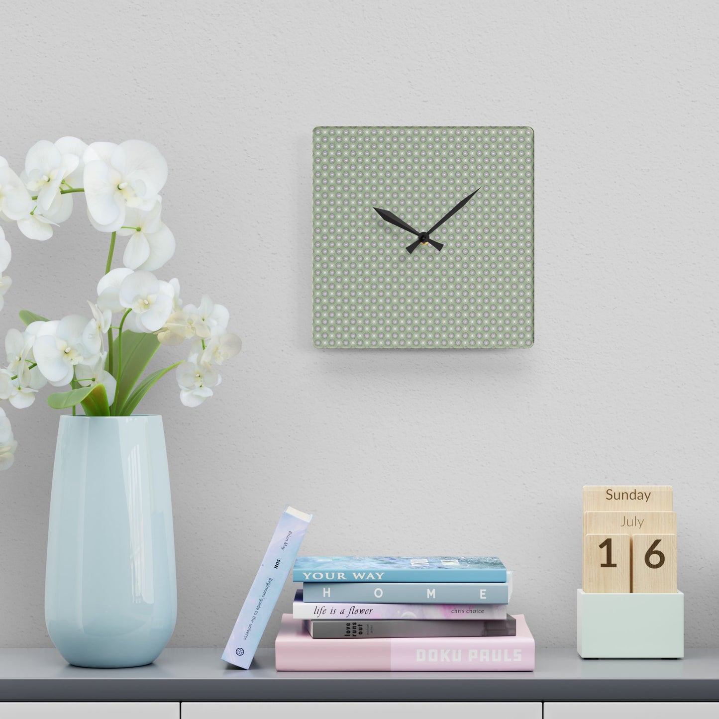Olive Star-crossed Bodies Acrylic Wall Clock, Round or Square, 10.75" x 10.75"