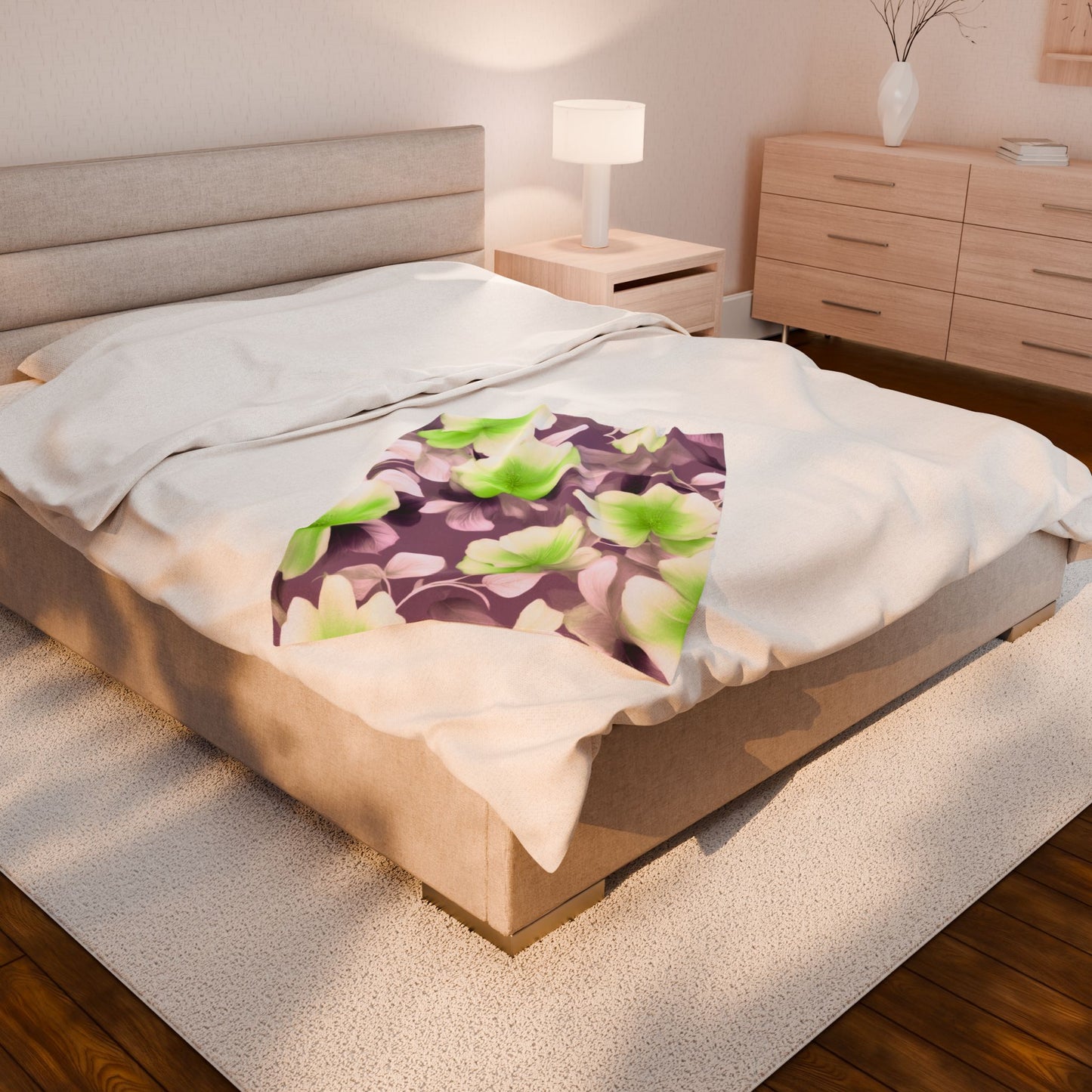 Lime Lavender Floral Bunch Velveteen Plush Blanket, 30" x 40"
