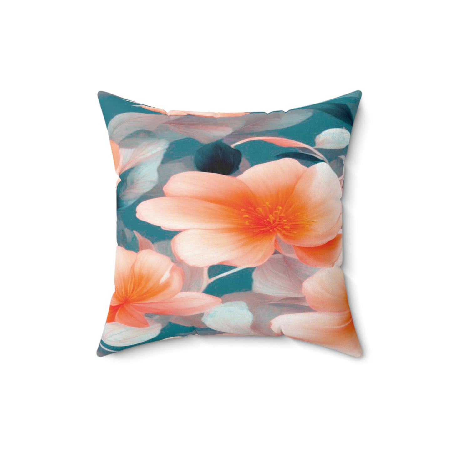 Orange Blossom Floral Bunch Faux Suede Square Pillow, 16" x 16"