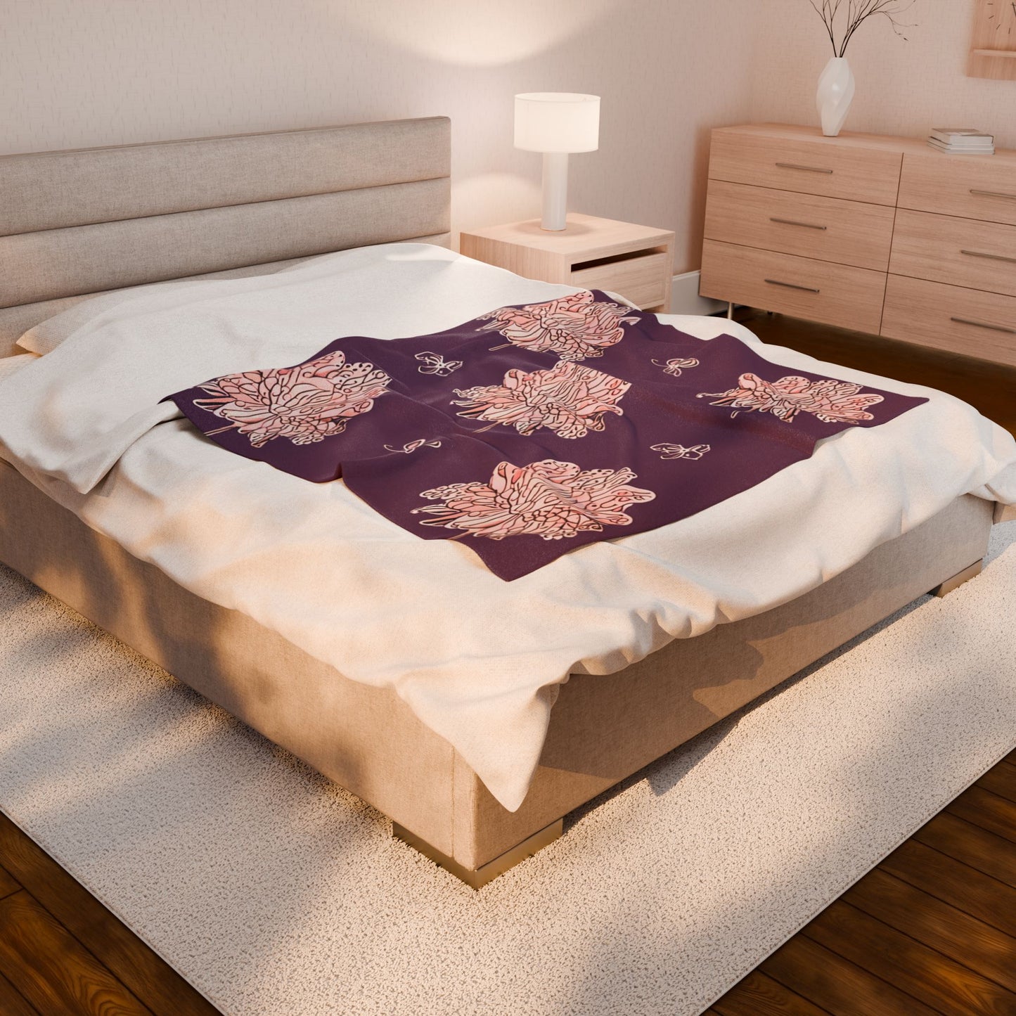 Pink Floral Butterflies Velveteen Plush Blanket, 50" x 60"