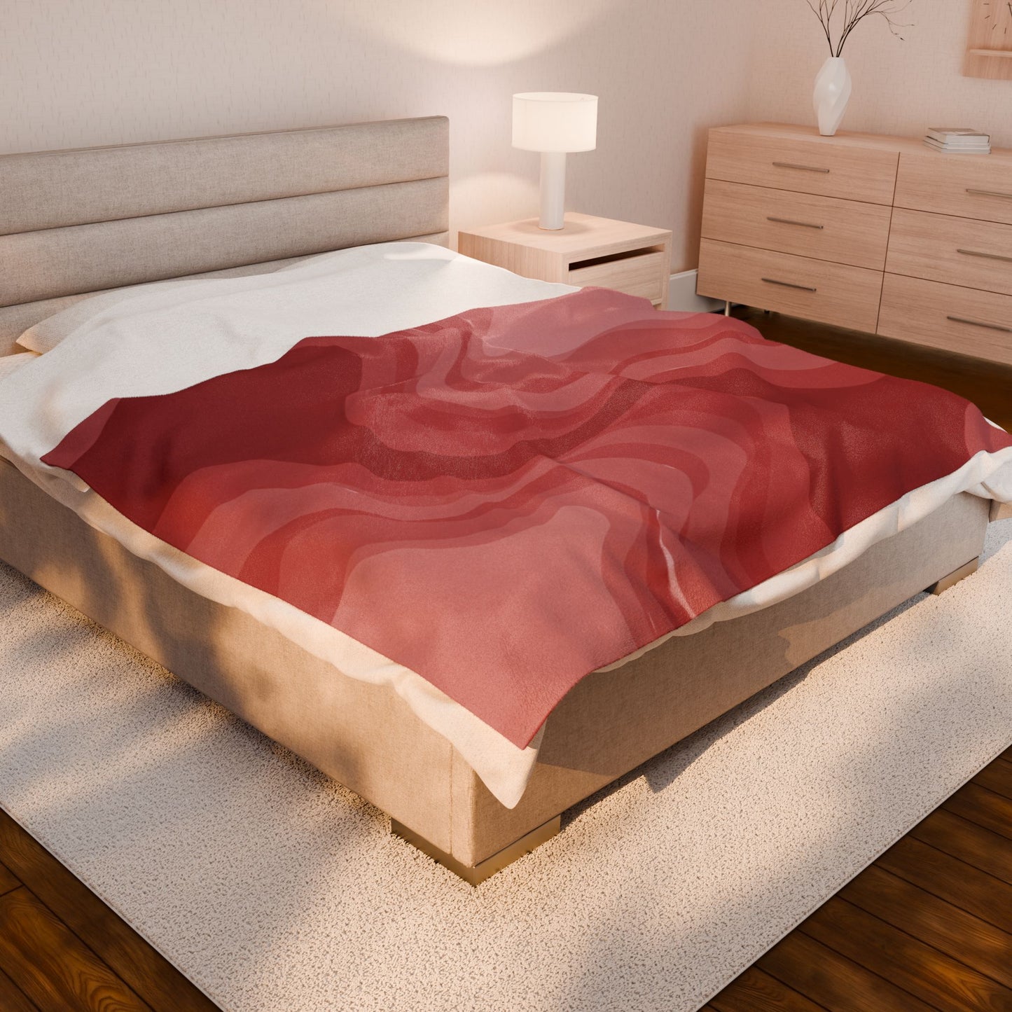 Power Red Wavey Velveteen Plush Blanket, 60" x 80"