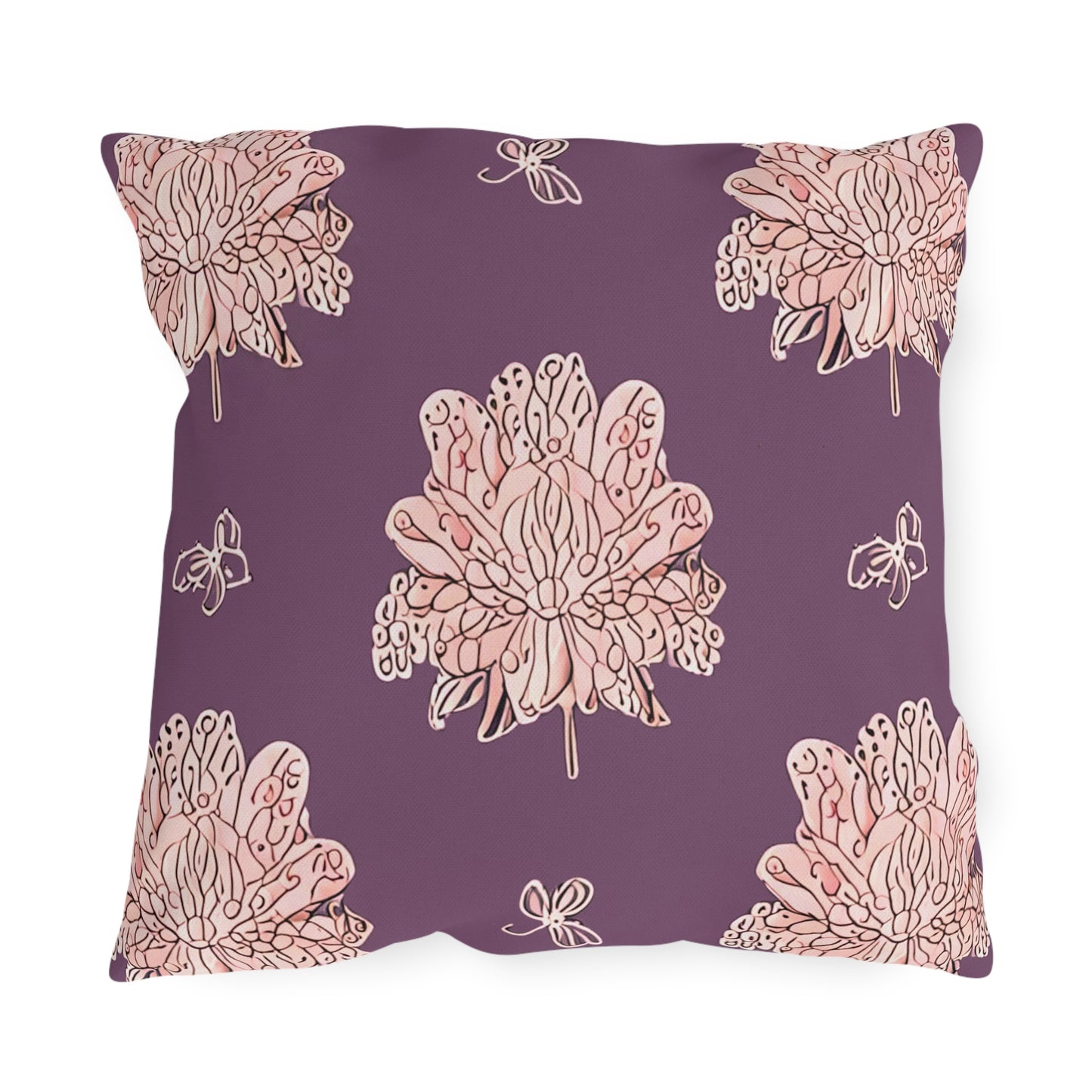 Pink Floral Butterflies 18" x 18" Outdoor Pillow