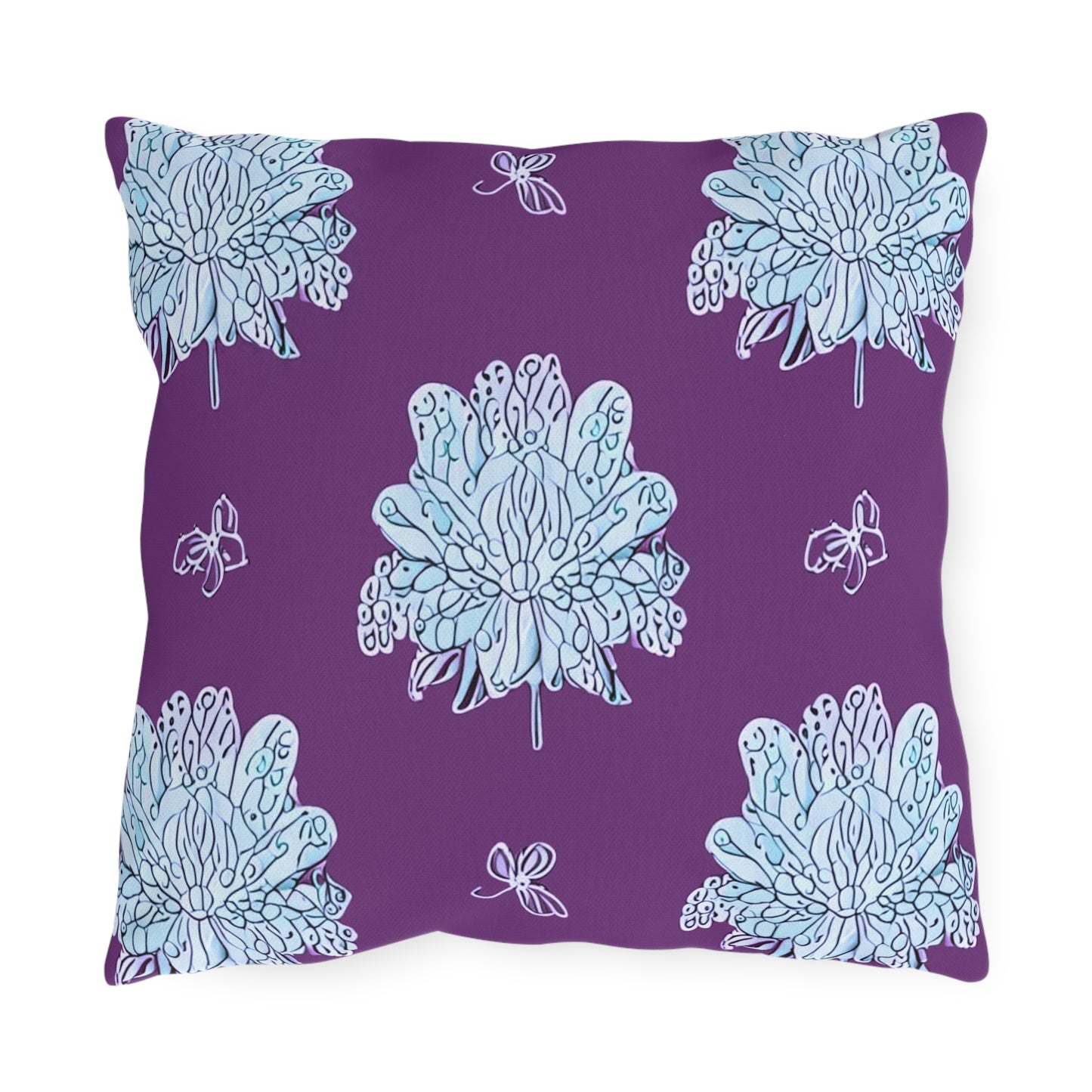 Blue Floral Butterflies 16" x 16" Outdoor Pillow
