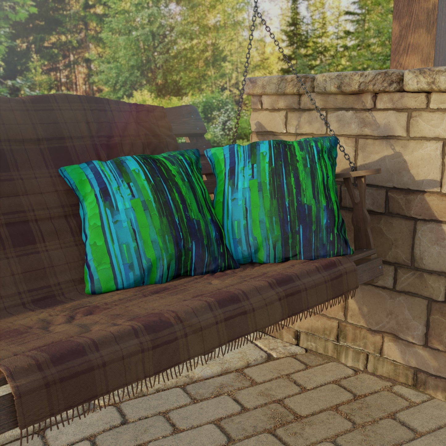 Striped Blue Green 20" x 20" Outdoor Pillow