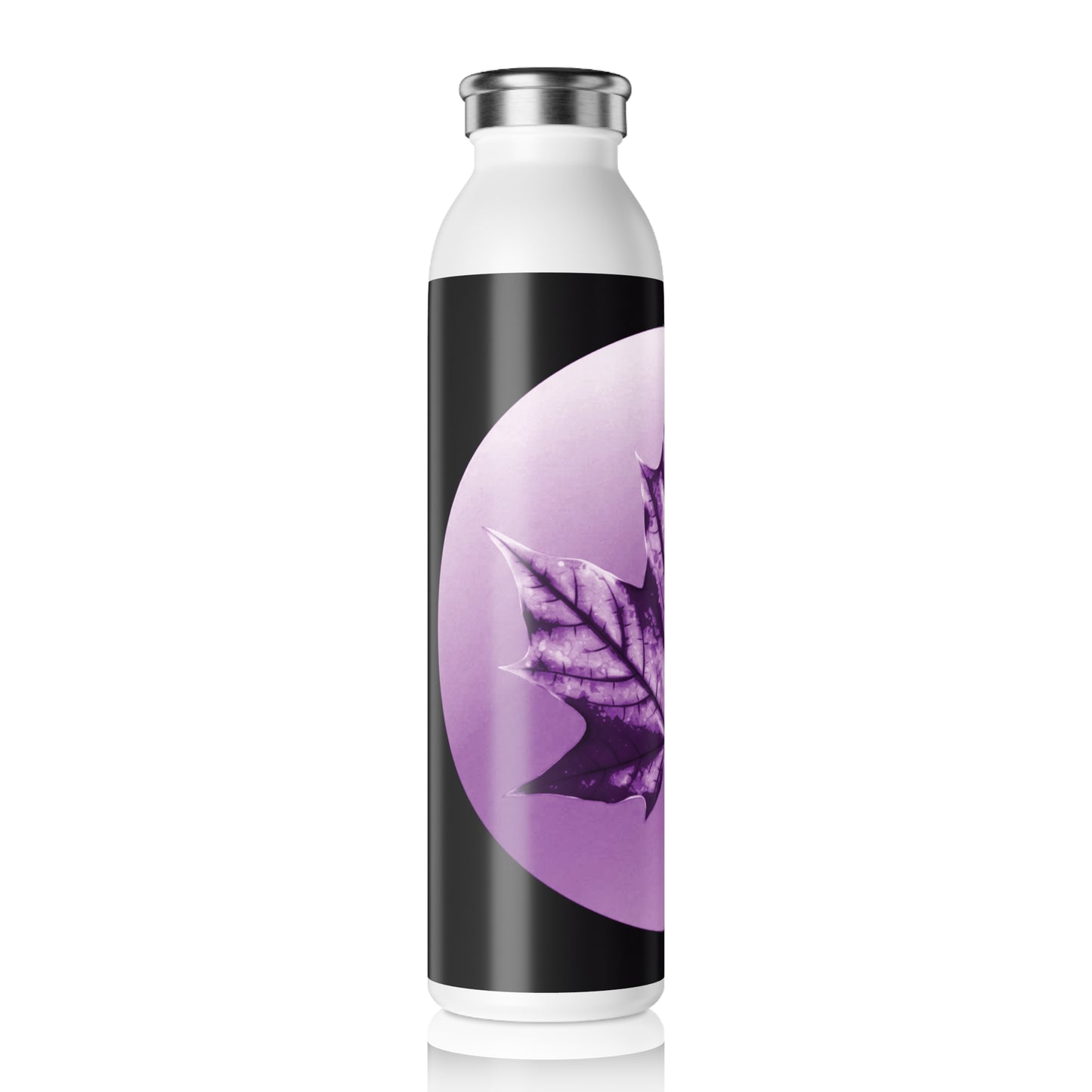 Purple Maple Leaf Slim Water Bottle, 20 oz White
