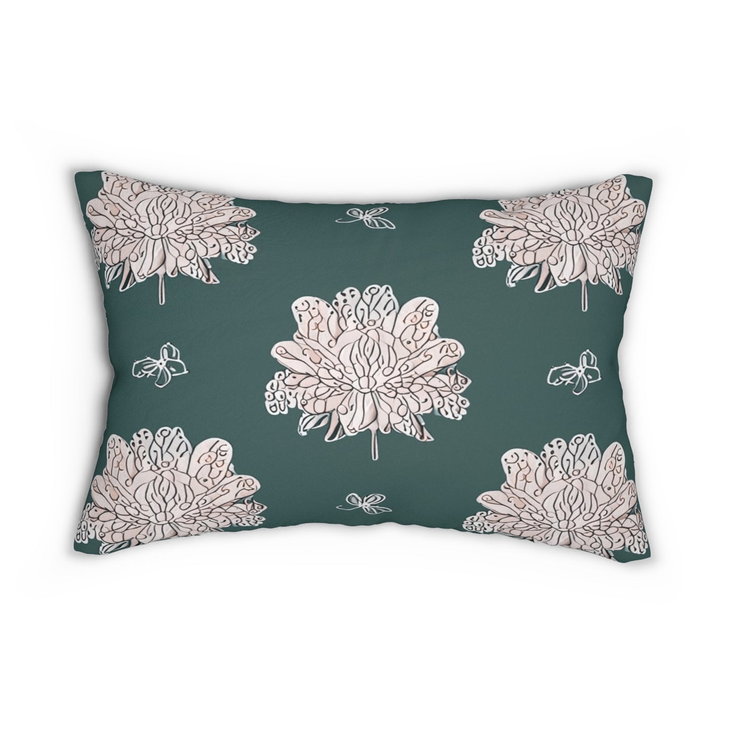 Soft White Floral Butterflies Spun Polyester Lumbar Pillow, 20" x 14"