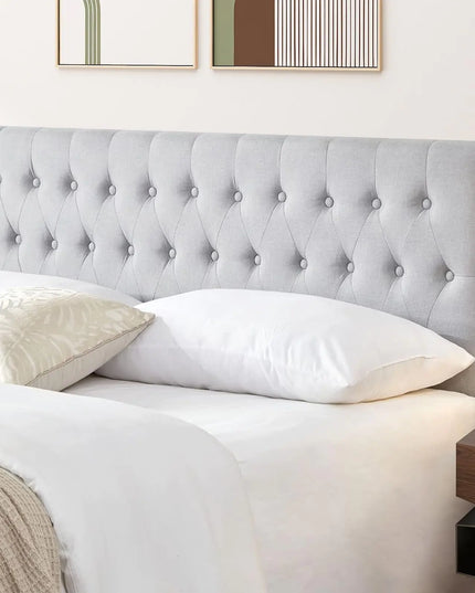 Tufted Upholstered Queen Size Bed Headboard – Adjustable Solid Wood Frame, Premium Linen Fabric, Modern Button Design (Smoky Grey)