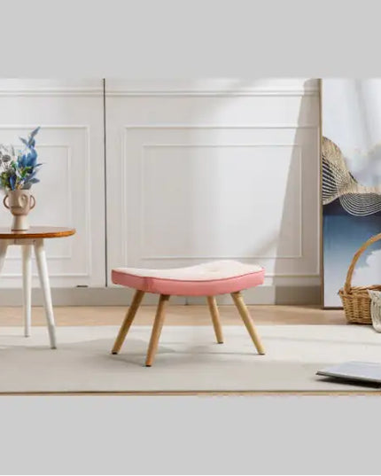 Wooden Stepping Stool – Pink Linen with Non-Slip Cushion