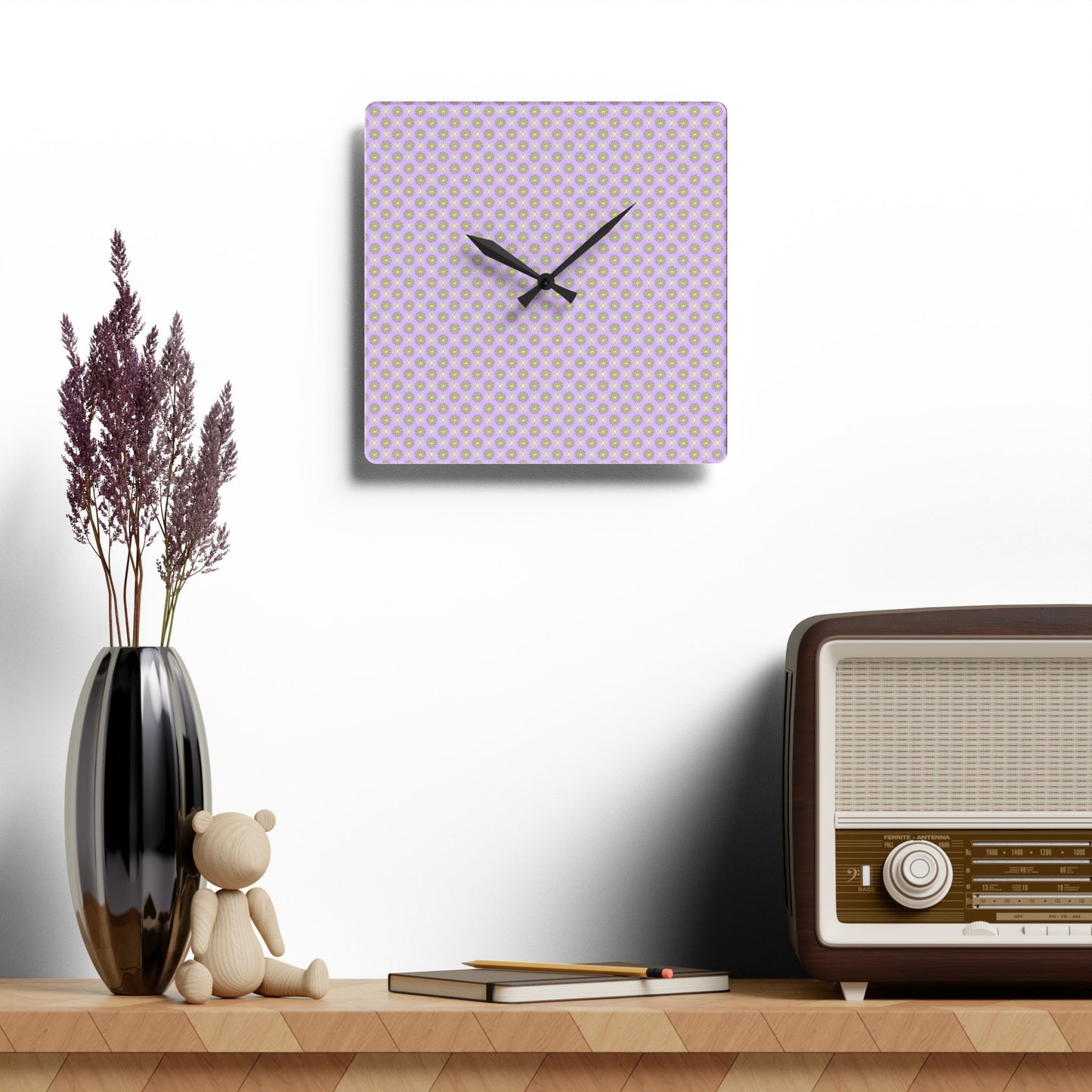 Magenta Star-crossed Bodies Acrylic Wall Clock, Round or Square, 10.75" x 10.75"