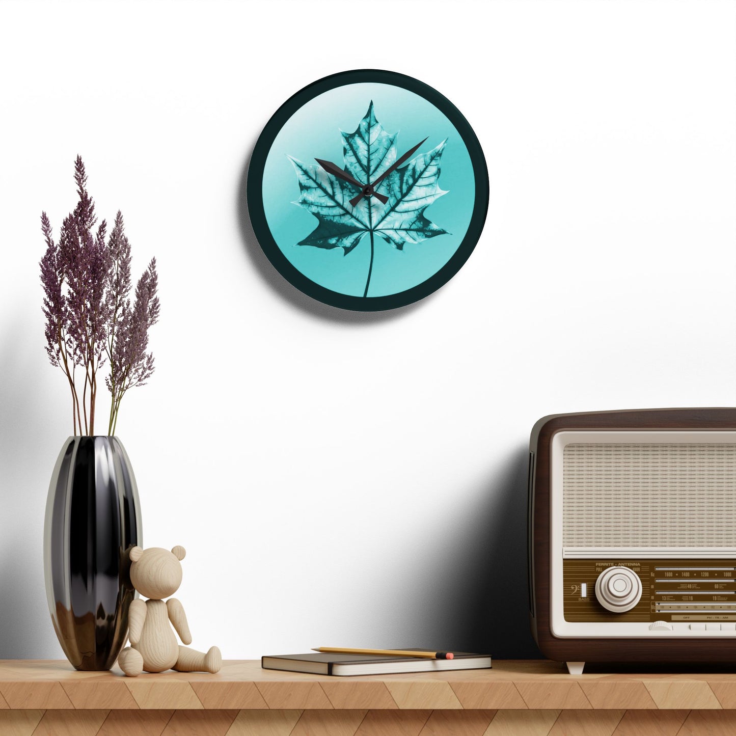Tif Green Maple Leaf Acrylic Wall Clock, Round or Square, 10.75" x 10.75"