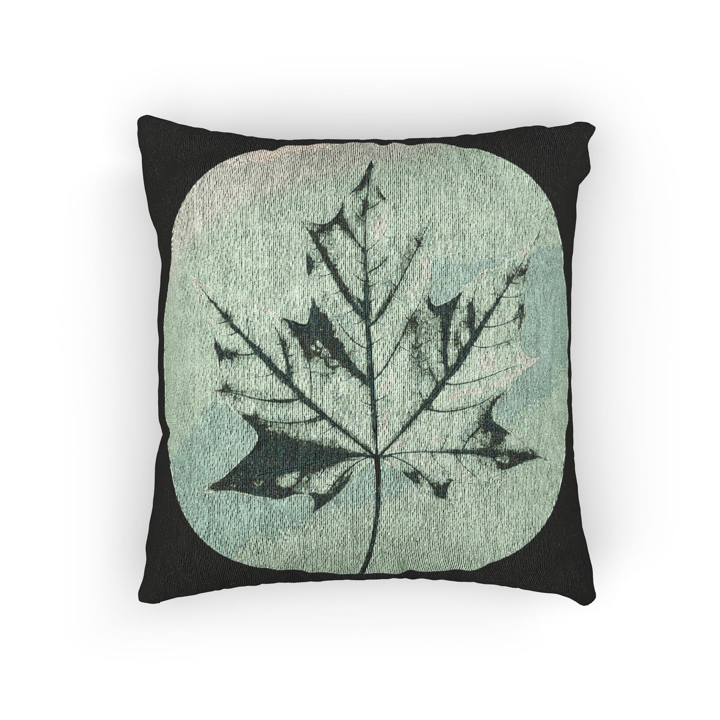 Mint Green Maple Leaf Woven Pillow, 17" x 18"