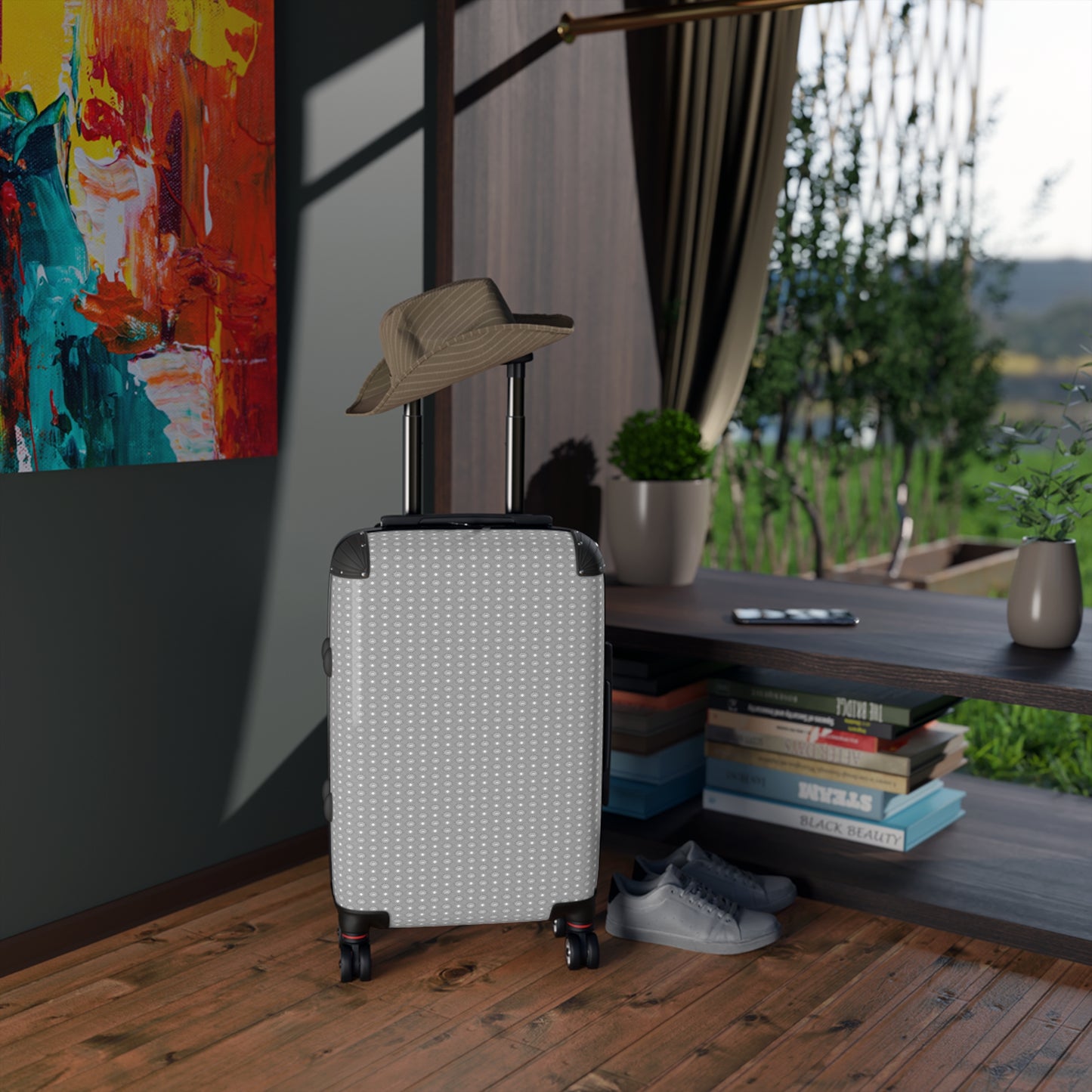 Desaturated Star-crossed Bodies Small Suitcase with built in lock, 4 double-wheels, telescopic handle, and ABS back hard-shell