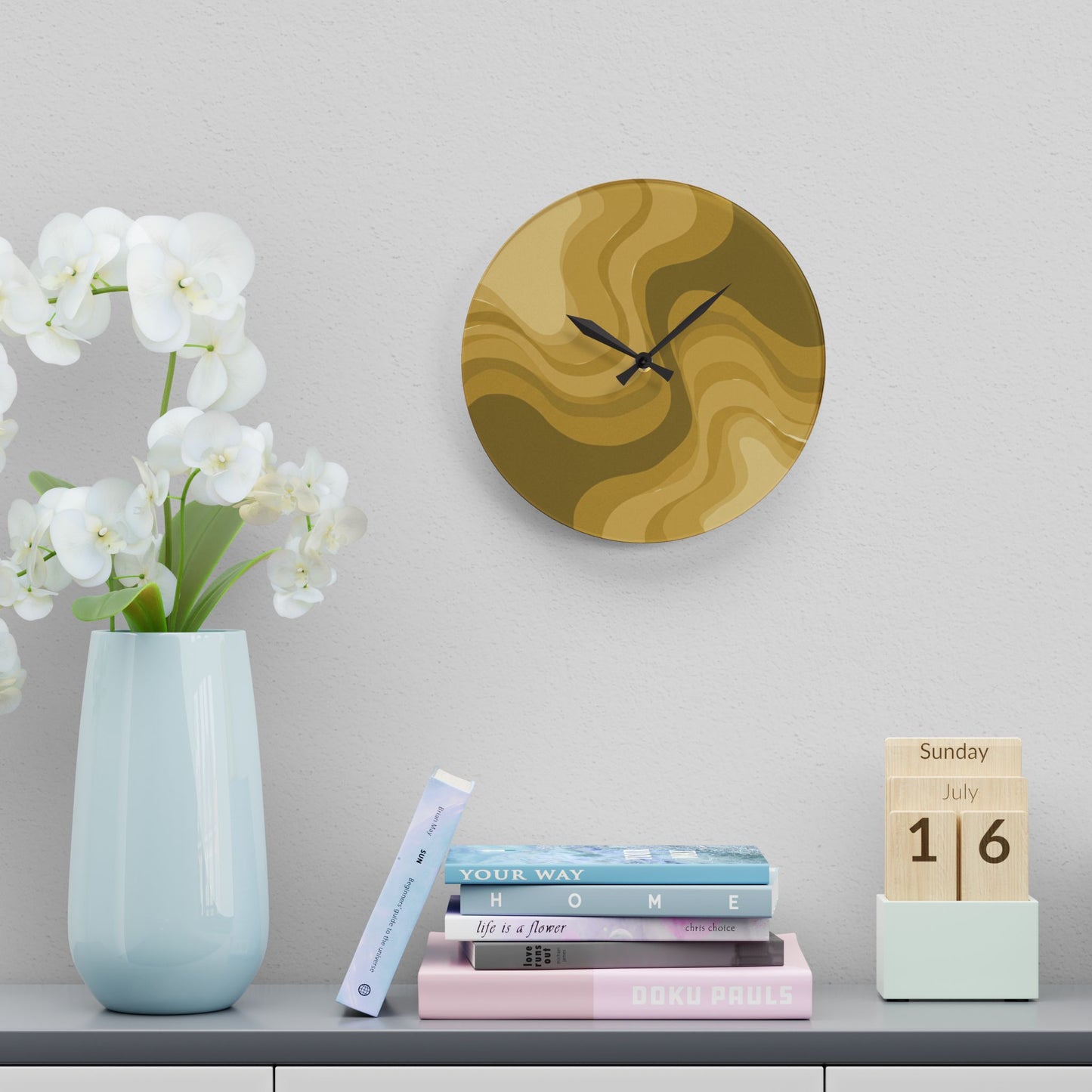 Brown Wavey 10.75" x 10.75" Round or Square Acrylic Wall Clock