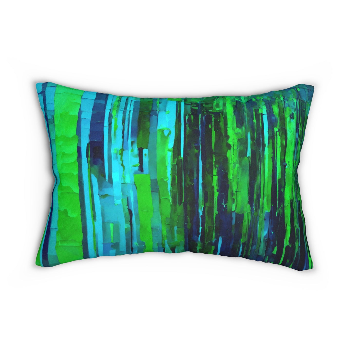 Striped Blue Green Spun Polyester Lumbar Pillow, 20" x 14"