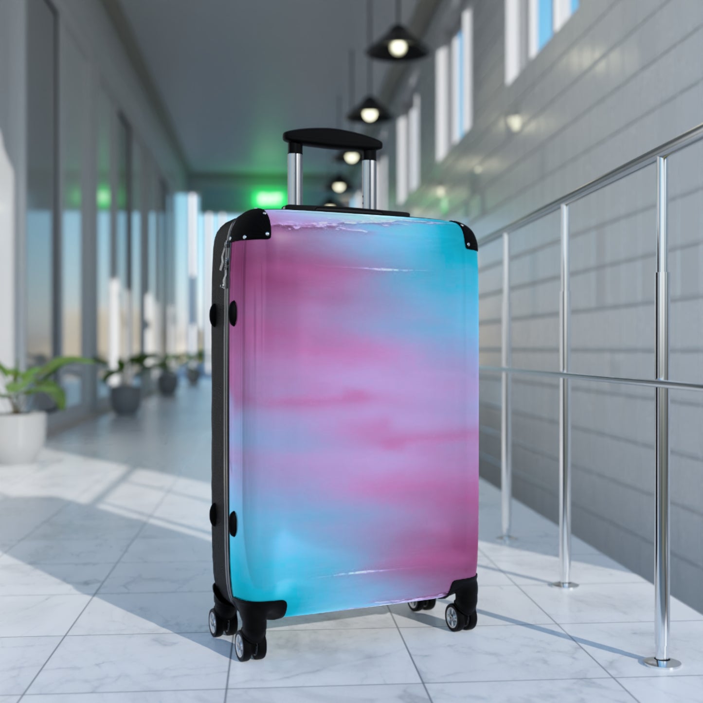 Wine Sea Blue Fog Medium Suitcase with built in lock, 4 double-wheels, telescopic handle, and ABS back hard-shell