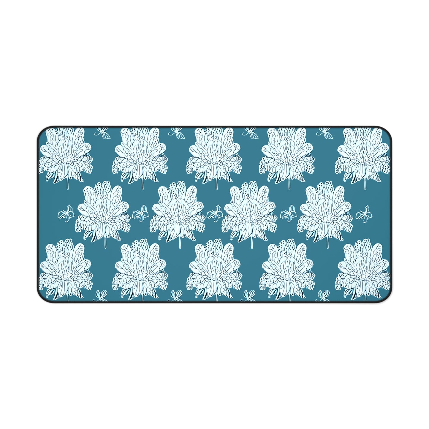 Tif Green White Floral Butterflies 16" x 32" Desk Mat