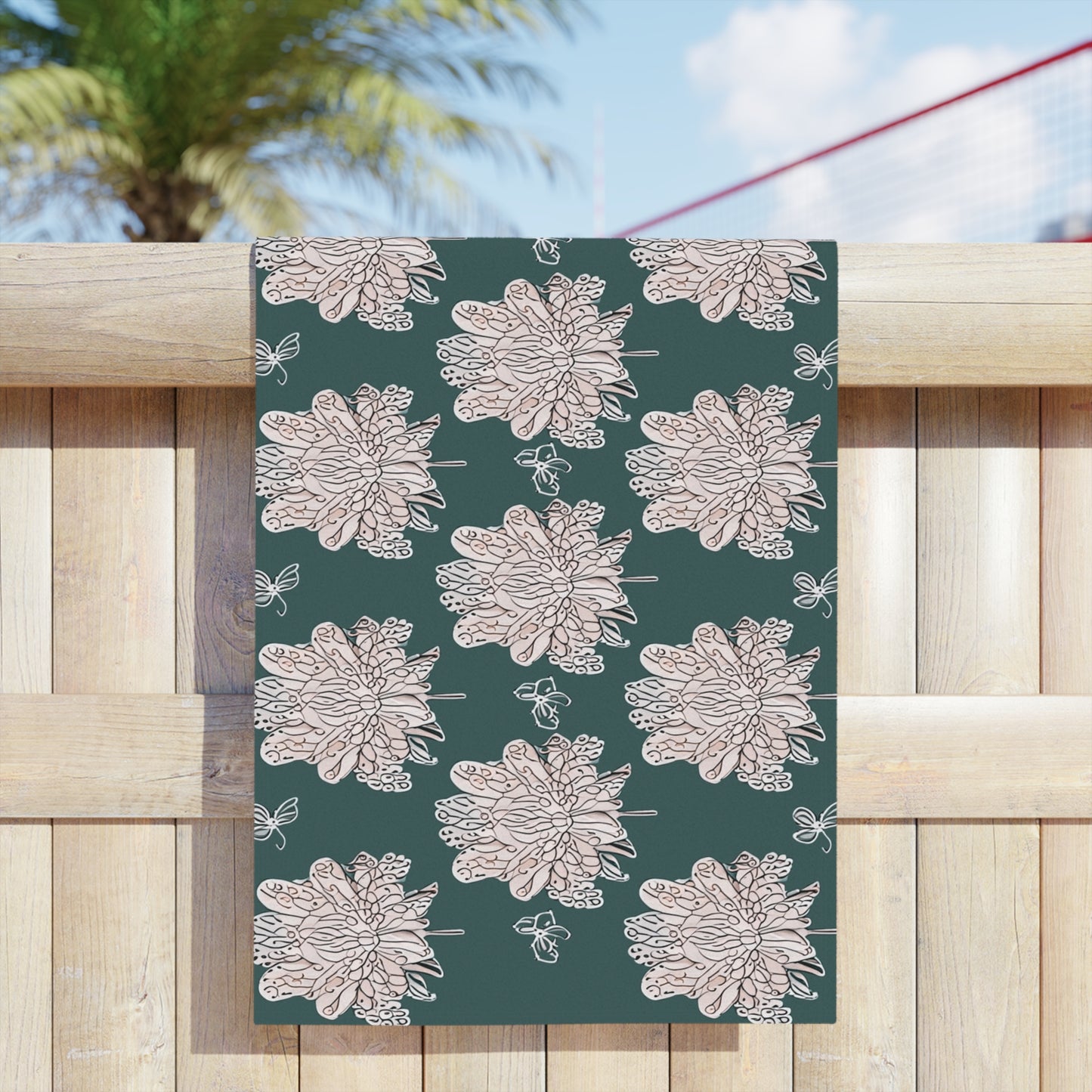 Soft White Floral Butterflies Beach Towel, 24" x 44"
