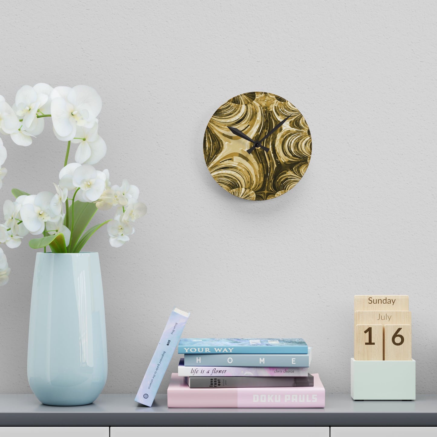 Uzi Spiral Light Brown Acrylic Round Wall Clock, 8" x 8"