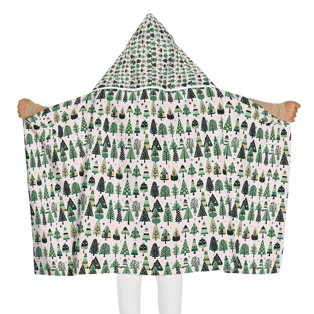 Mini Vintage Green Trees Youth Hooded Towel, 24" x 48"