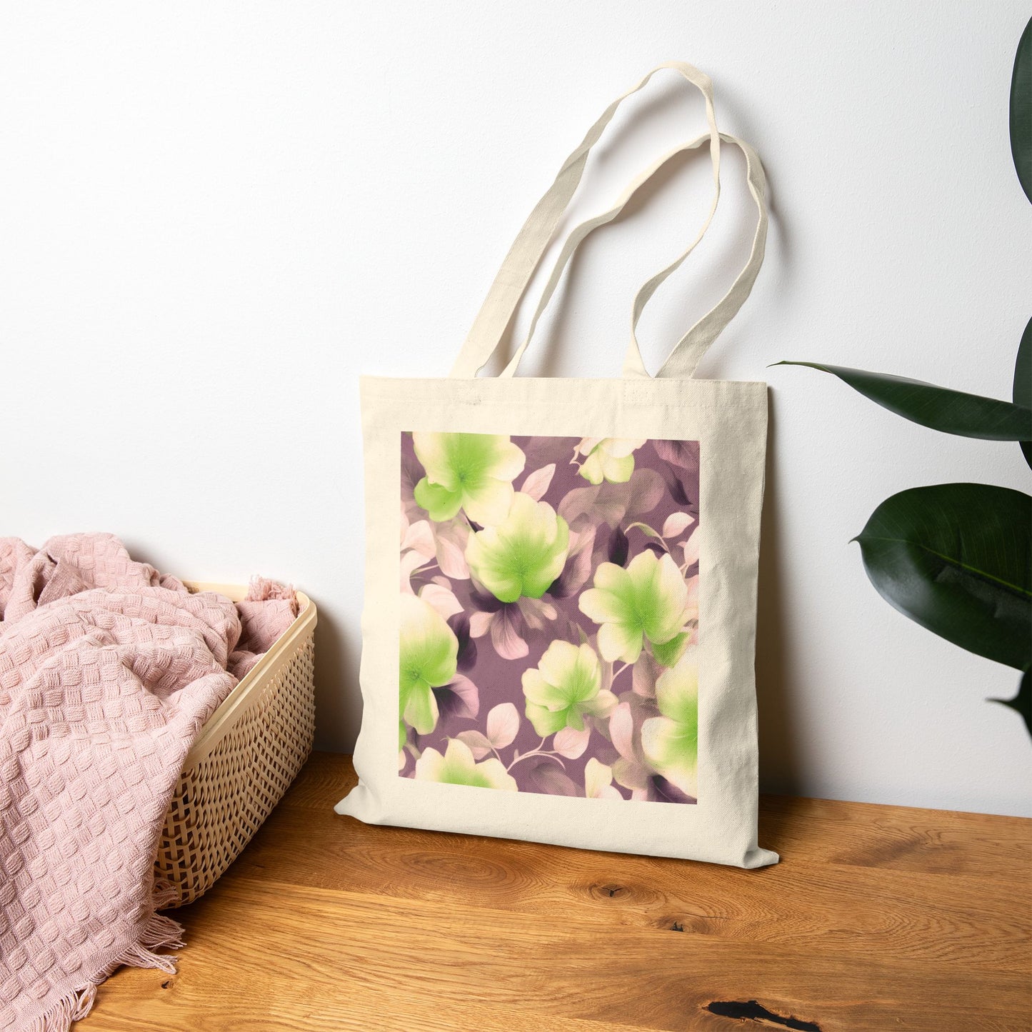 Lime Lavender Floral Bunch Cotton Canvas Tote Bag