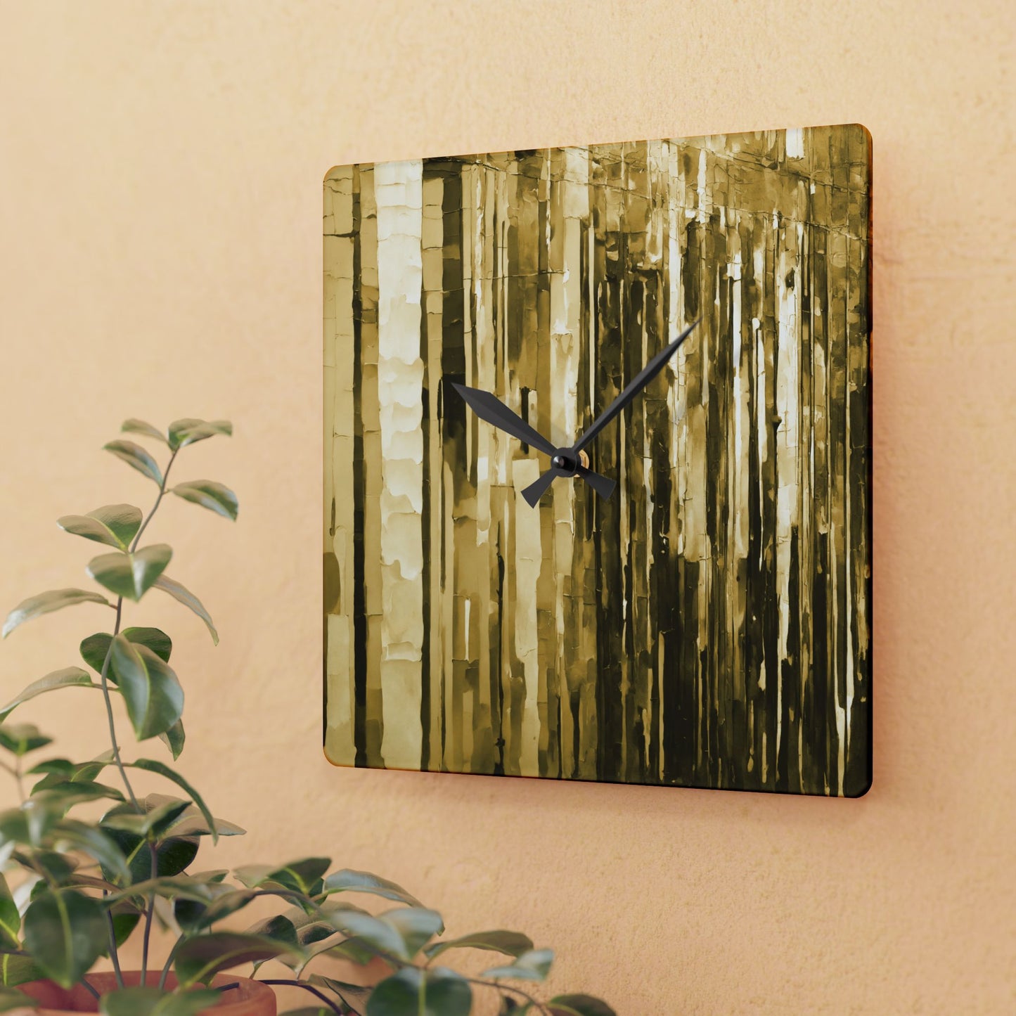 Striped Light Brown Acrylic Wall Clock, Round or Square, 10.75" x 10.75"