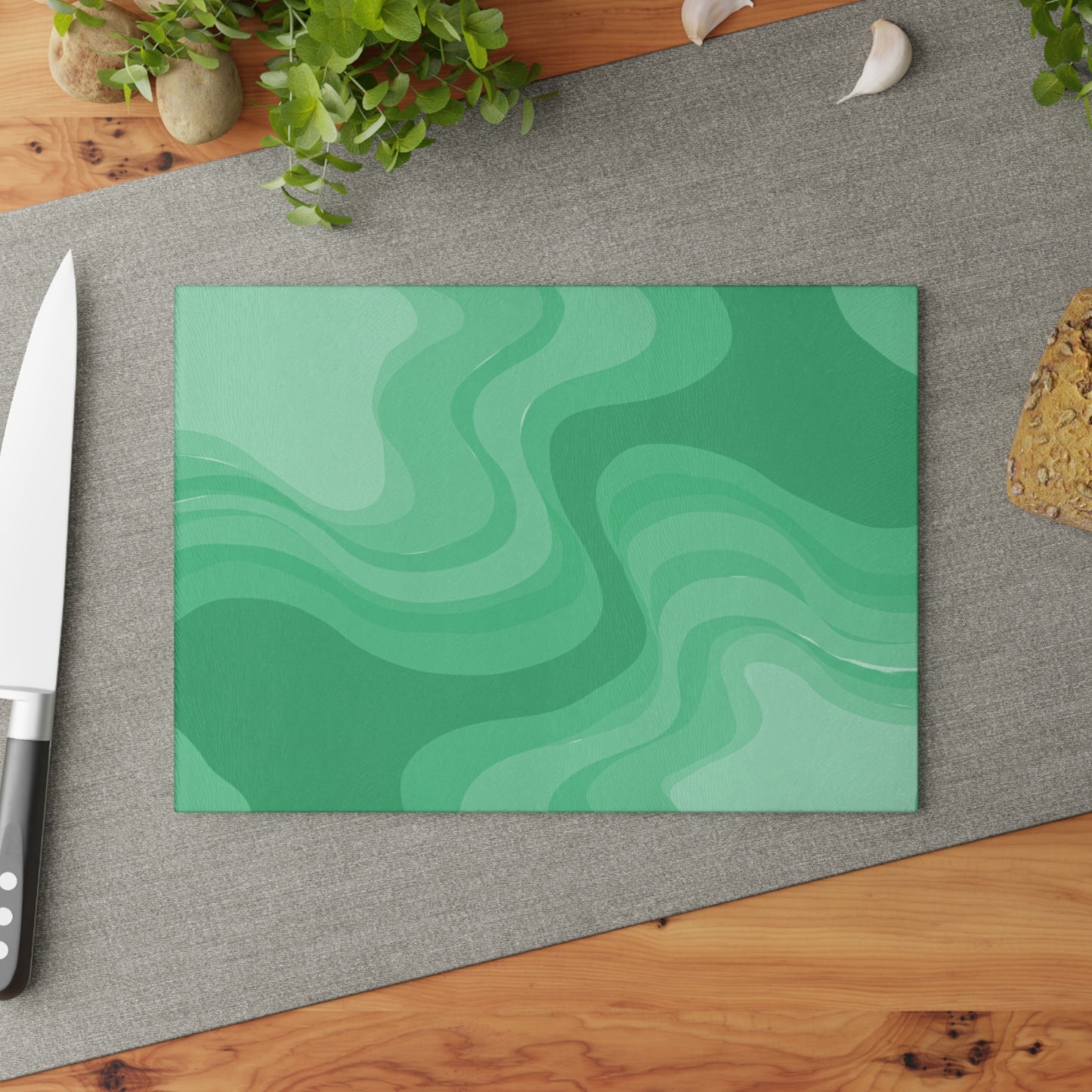 Mint Green Wavey 8" x 11" Glass Cutting Board