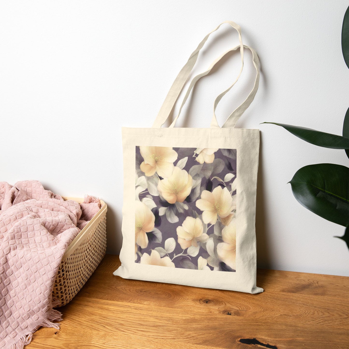 White Blush Floral Bunch Cotton Canvas Tote Bag