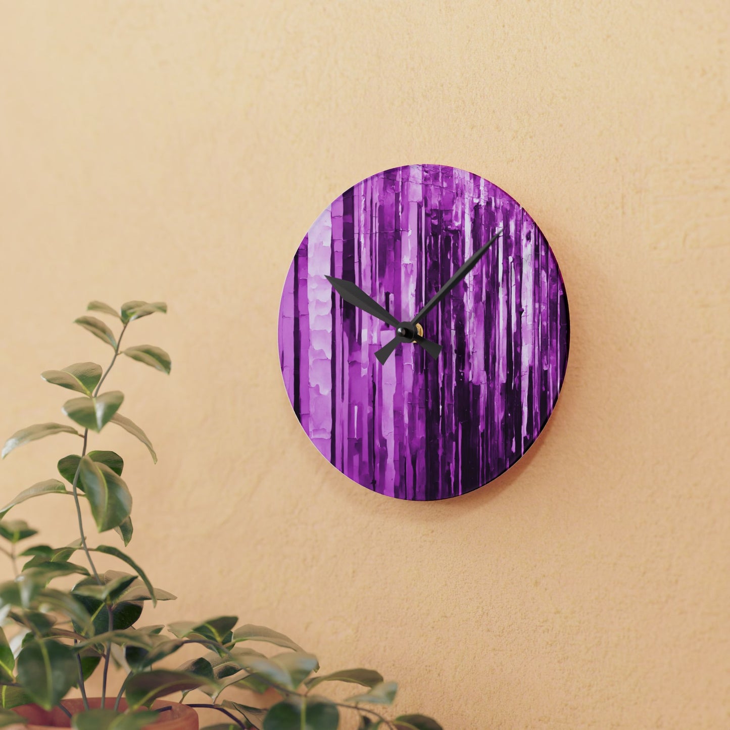 Striped Powder Lavender Acrylic Round Wall Clock, 8" x 8"
