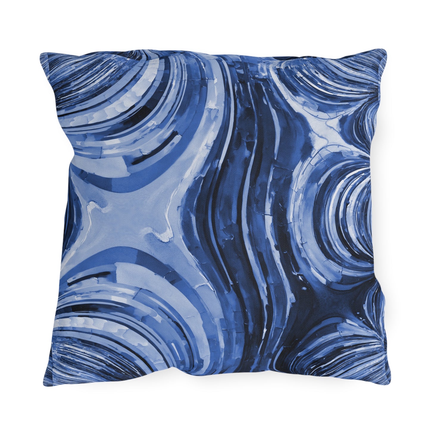 Uzi Spiral Deep Blue Outdoor Pillow, 18" x 18"