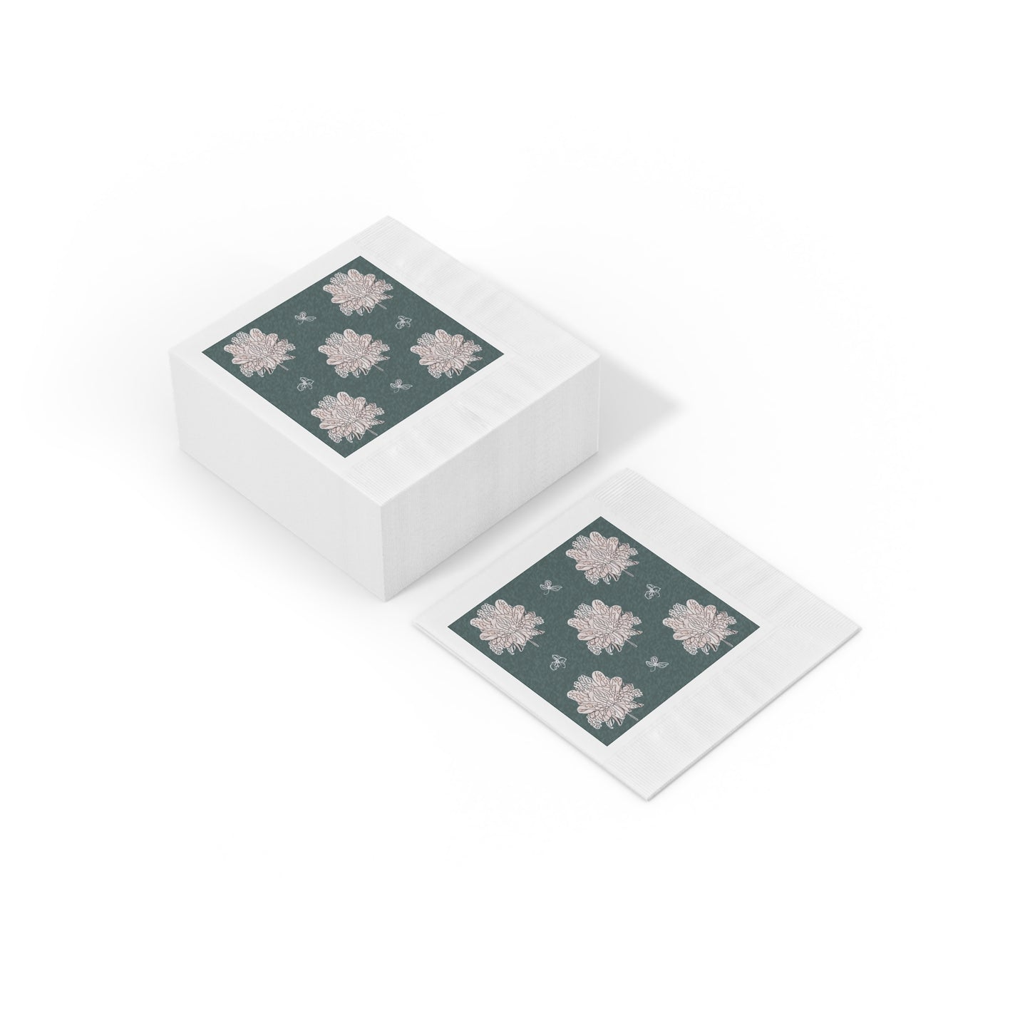 Soft White Floral Butterflies White Coined Napkins, 6.5" x 6.5"