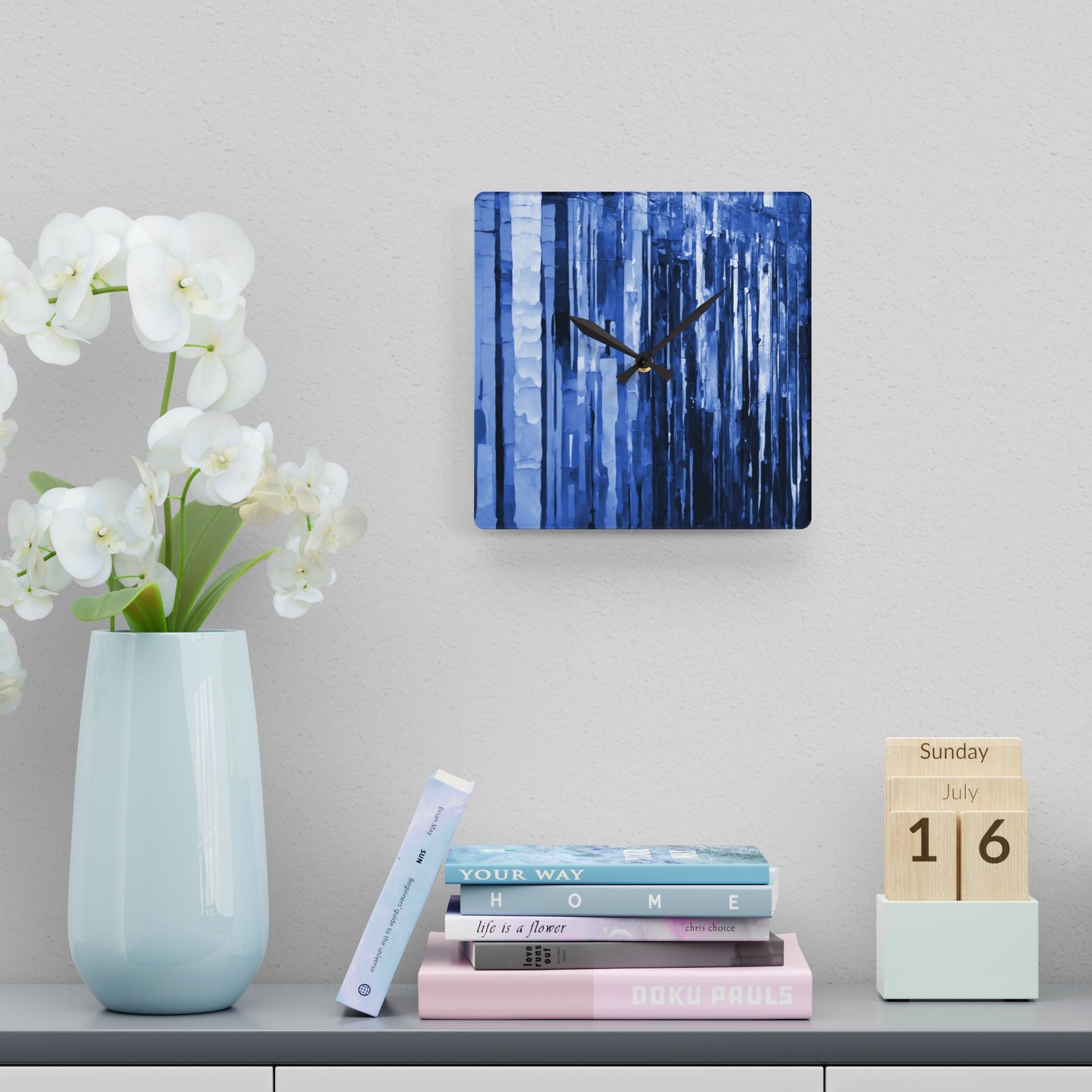 Striped Deep Blue Acrylic Wall Clock, Round or Square, 10.75" x 10.75"