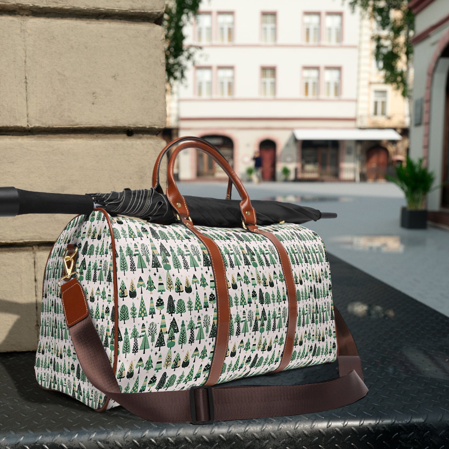 Mini Vintage Green Trees Waterproof Travel Bag, 20' x 12'