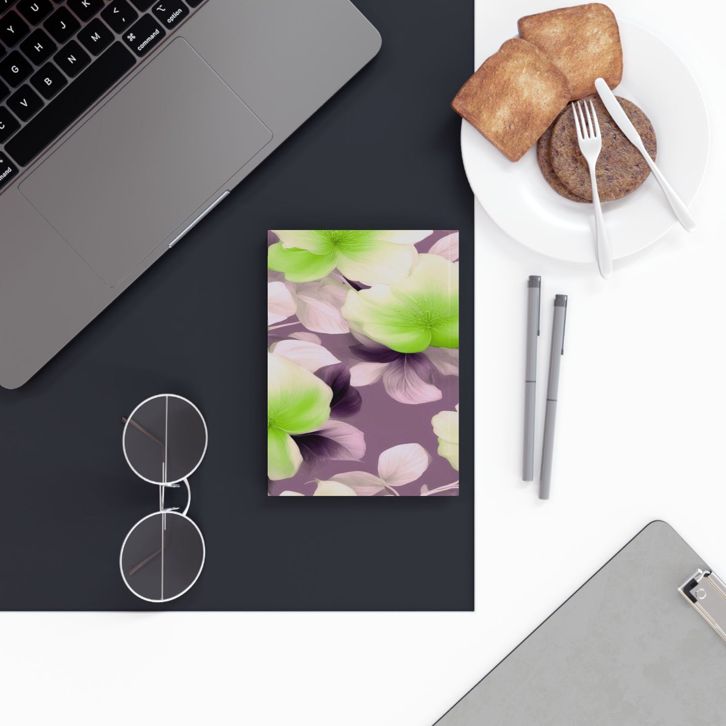 Lime Lavender Floral Bunch Hard Backed Journal with 128 blank pages, 5.2" x 7.4"