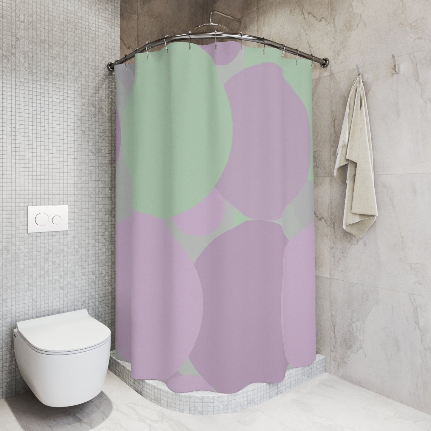 Pastel Lavender Purple and Soft Green Patches Shower Curtains, 71" x 74"