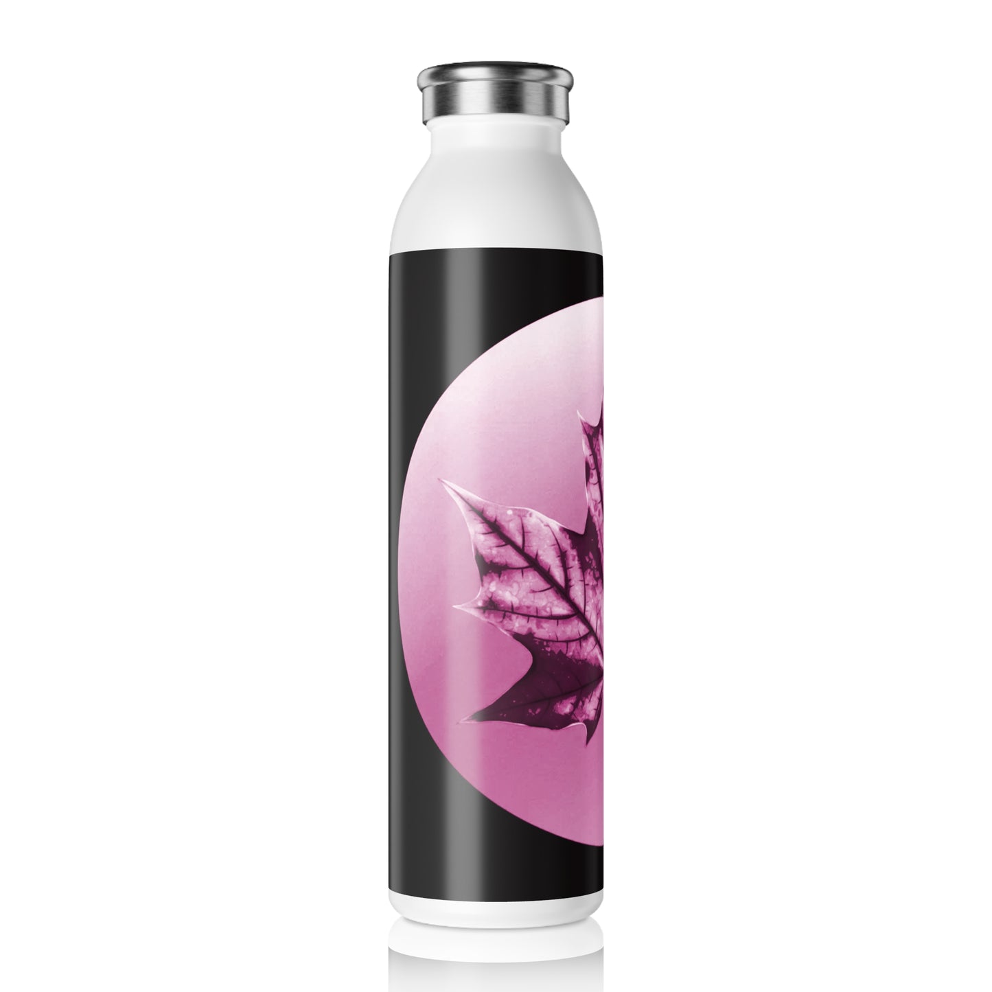 Magenta Maple Leaf Slim Water Bottle, 20 oz White