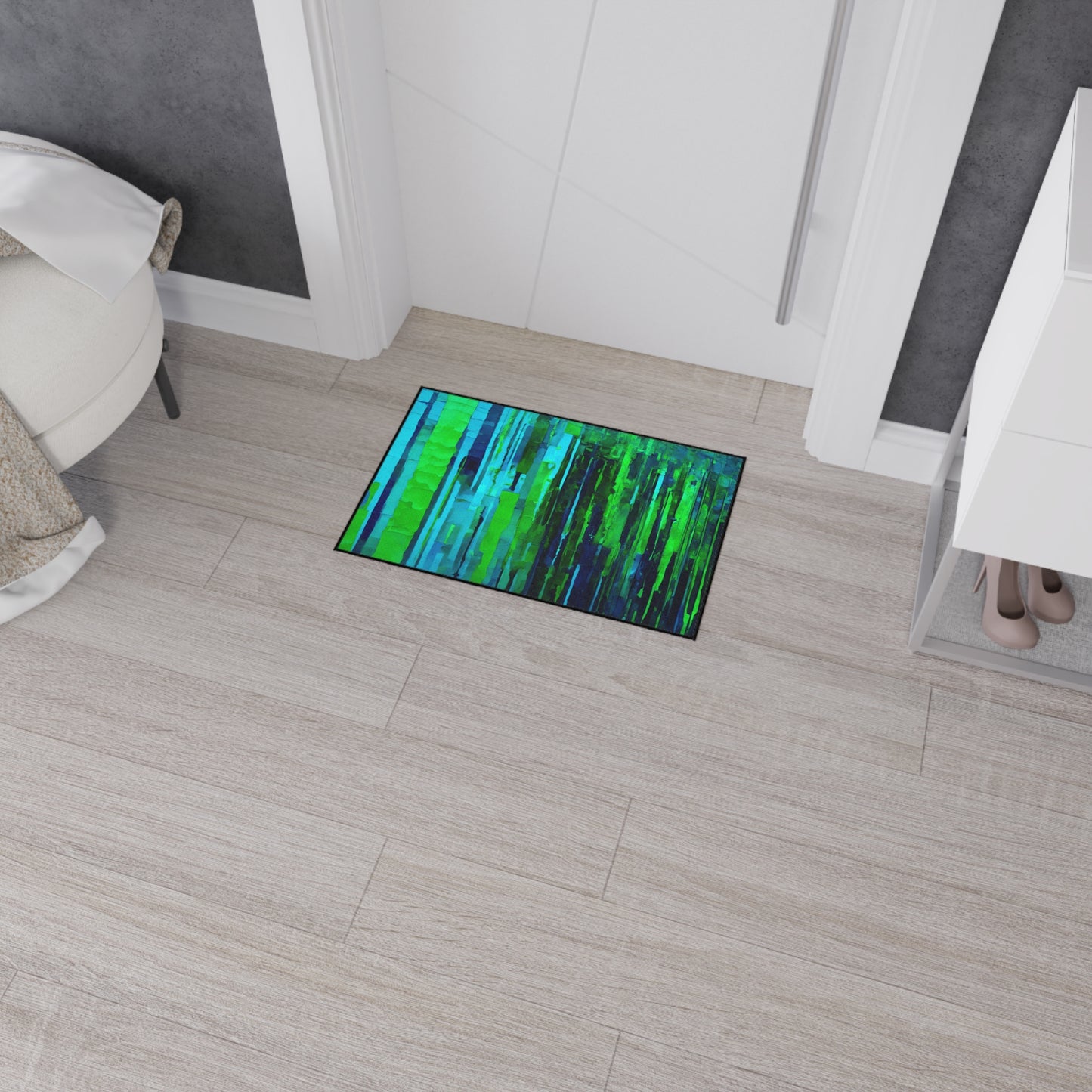 Striped Blue Green 18" x 27" Heavy Duty Floor Mat