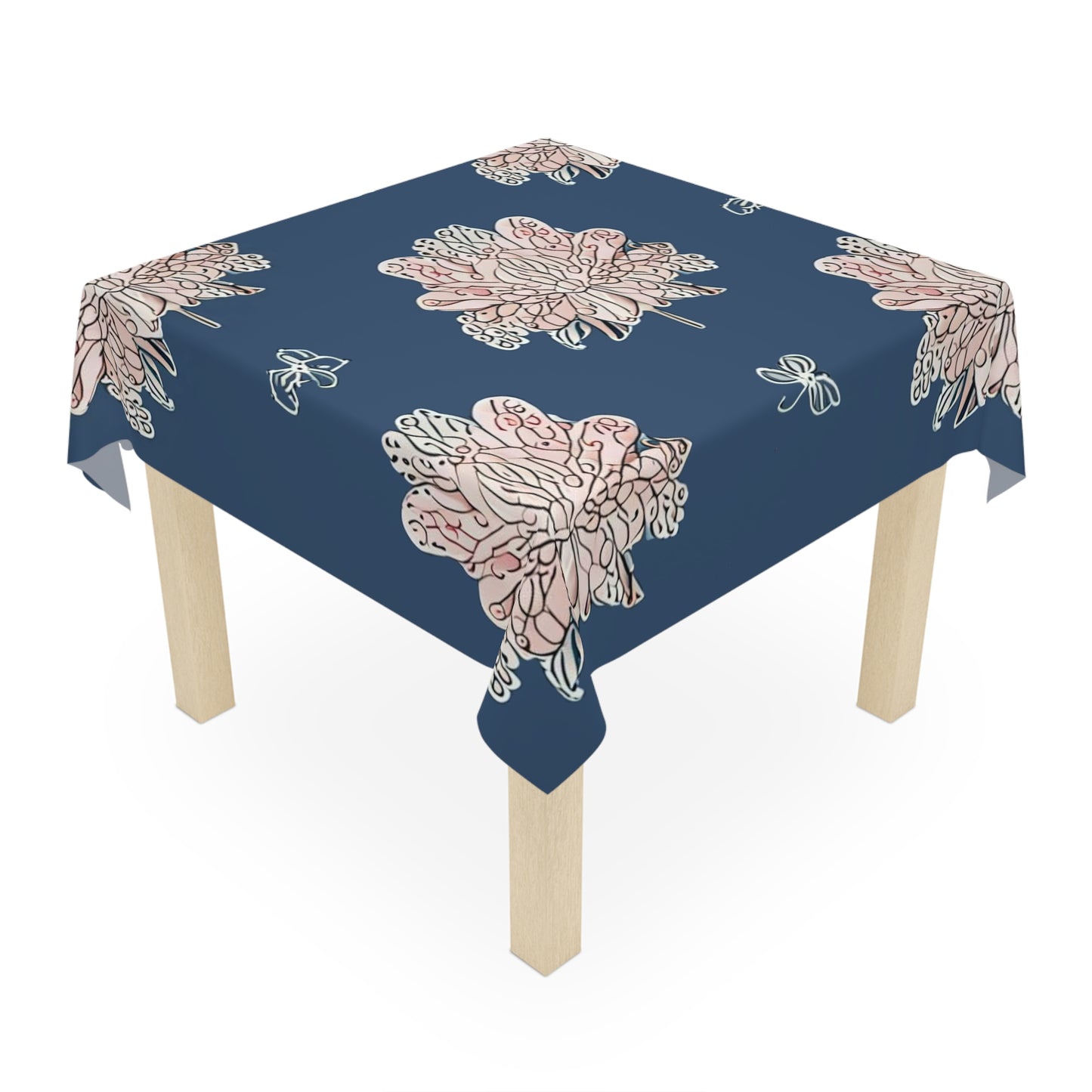 Rose White Floral Butterflies Tablecloth, 55" x 55"